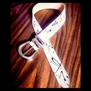 White leather Chrome buckle Boston Proper 1.5”w belt